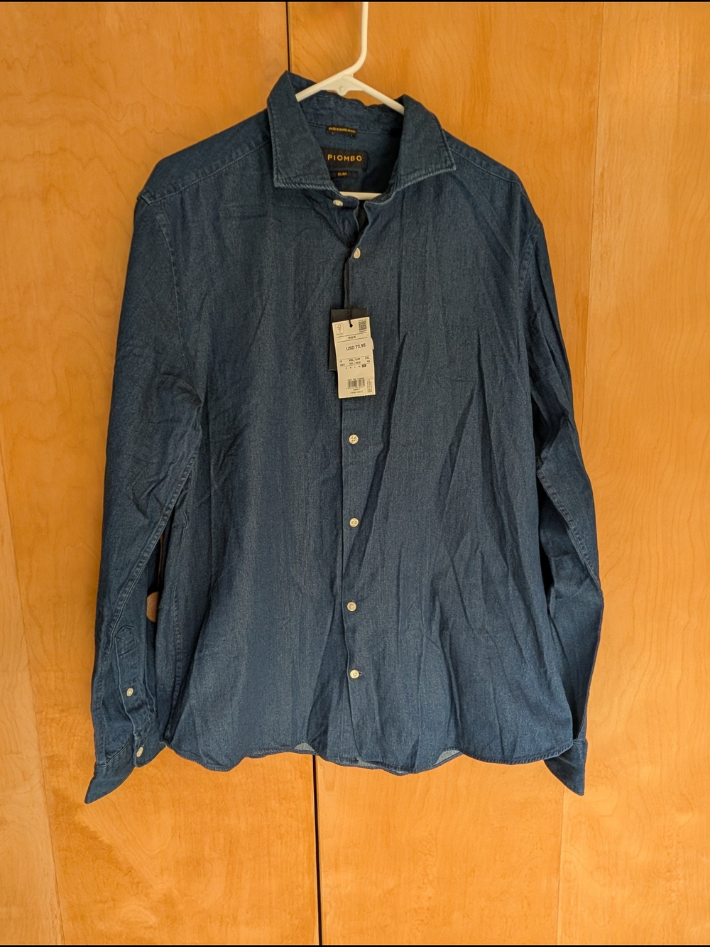 NWT Piombo Blue Denim Button Up Men's Shirt Slim Size XXL